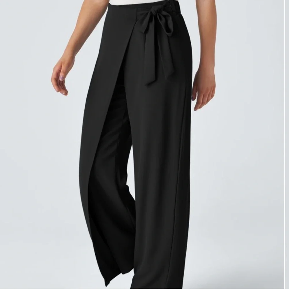 NWT HALARA High Waisted Tie Side Invisible Zipper Wide Leg Work Pants S Petite - Picture 3 of 10